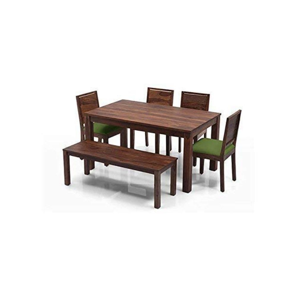 Aaram By Zebrs Modern Furniture Solid Sheesham Wood 6 Seater Dining Table Set Dining Table with 4 Cushion Chairs & 1 Bench for Dining Room Home