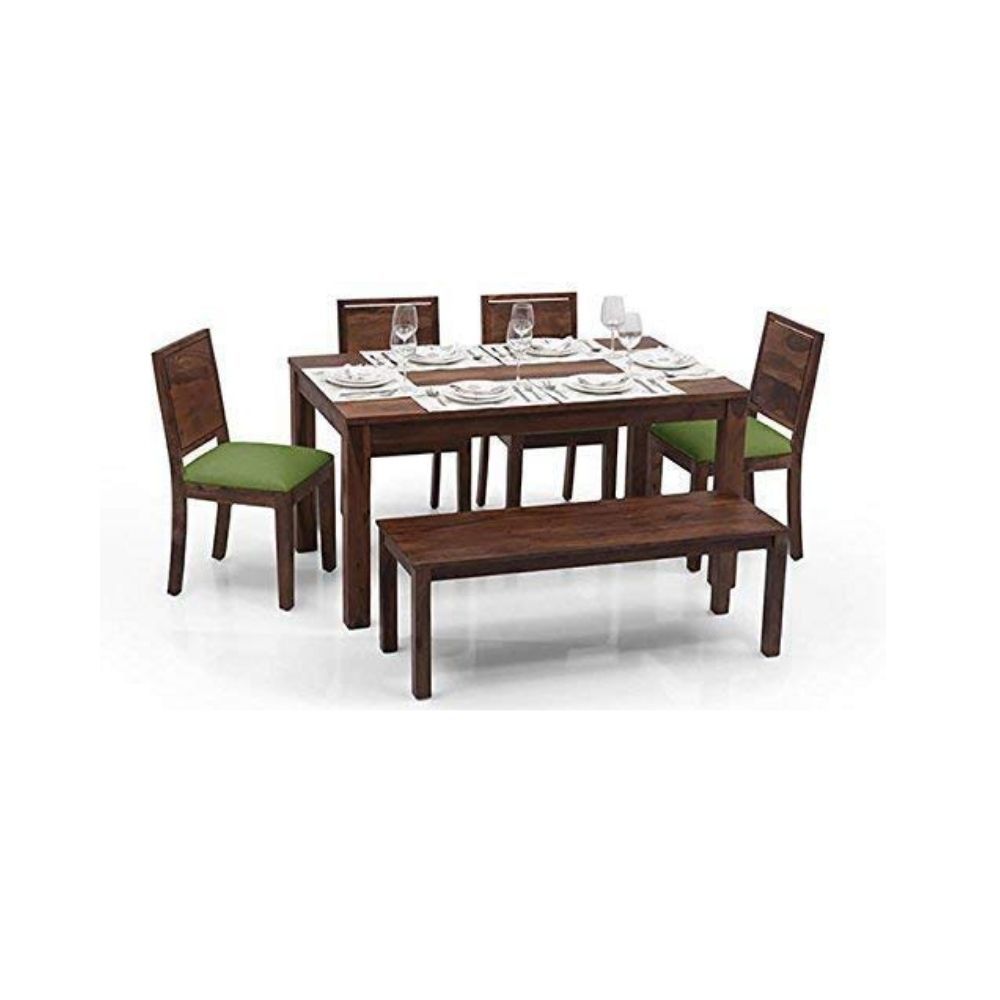 Aaram By Zebrs Modern Furniture Solid Sheesham Wood 6 Seater Dining Table Set Dining Table with 4 Cushion Chairs & 1 Bench for Dining Room Home