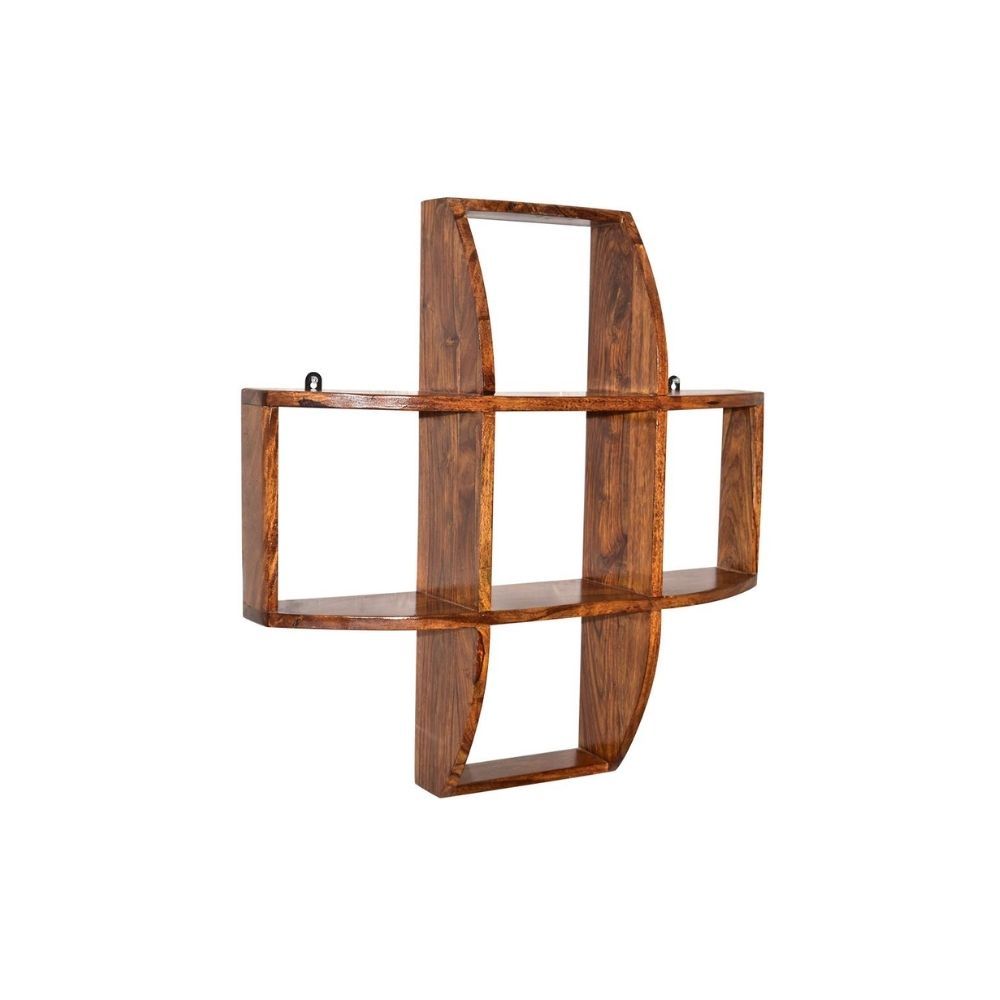 Aaram By Zebrs Modern Furniture Solid Sheesham Wood Wall Shelf | Indian Rosewood Square Wall Shelves for Home & Office Use ( Natural Teak)