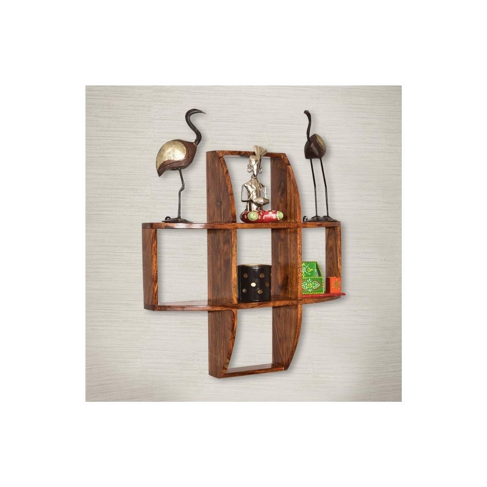 Aaram By Zebrs Modern Furniture Solid Sheesham Wood Wall Shelf | Indian Rosewood Square Wall Shelves for Home & Office Use ( Natural Teak)