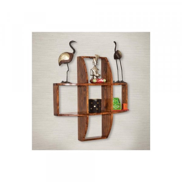 Aaram By Zebrs Modern Furniture Solid Sheesham Wood Wall Shelf | Indian Rosewood Square Wall Shelves for Home &amp; Office Use ( Natural Teak)