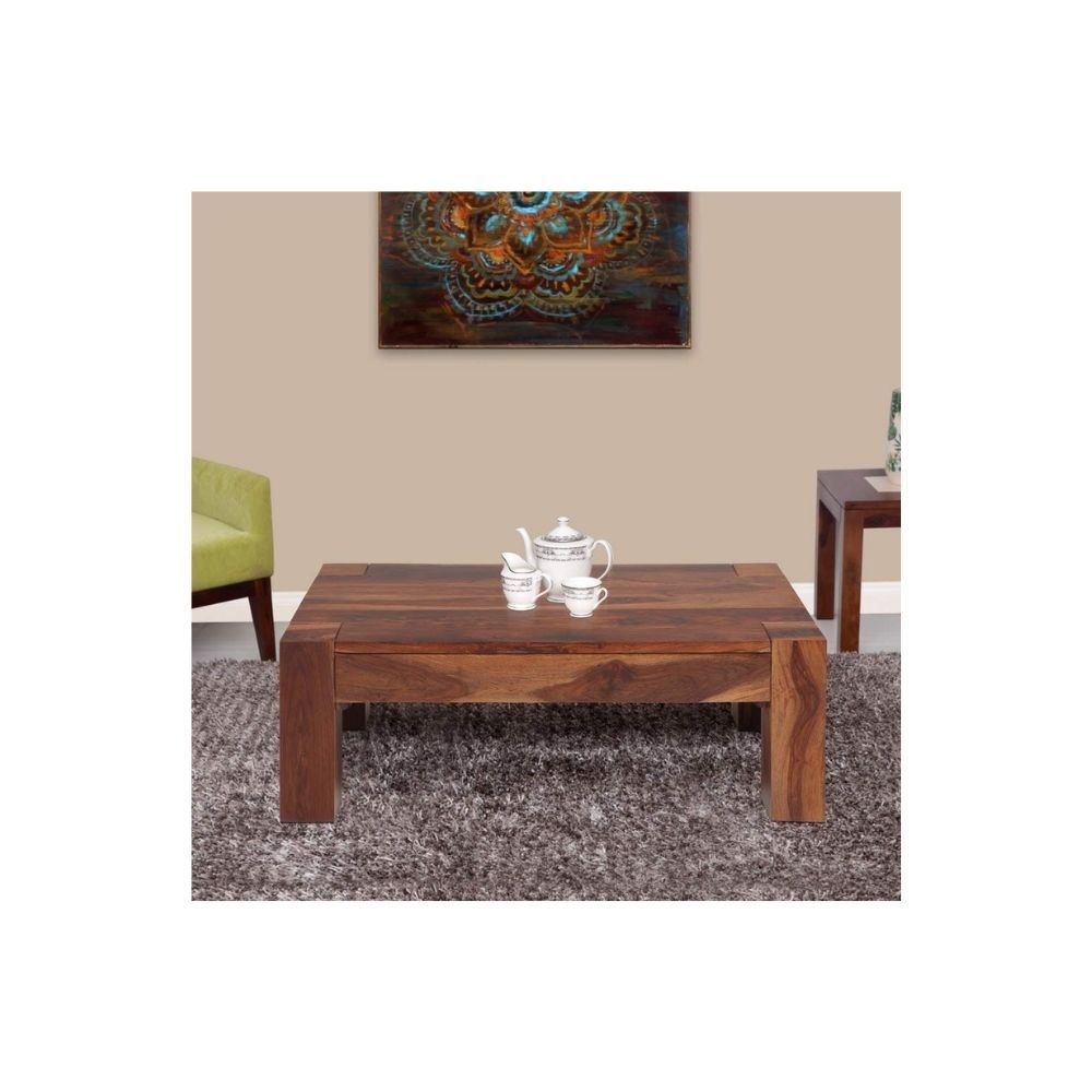 Aaram By Zebrs Modern Furniture Solid Sheesham Wooden Center Coffee Table Side Table for Living Room (Teak Finish)