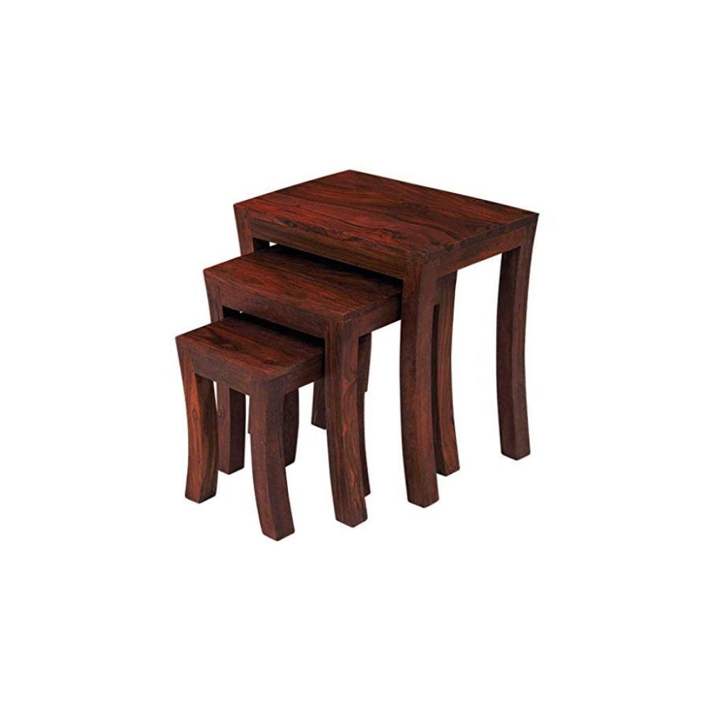 Aaram By Zebrs Modern Furniture Solid Sheesham Wooden Nesting Table Set of 3 Stool/Nesting Table for Home & Hotel/Side Stool (Natural Teak)