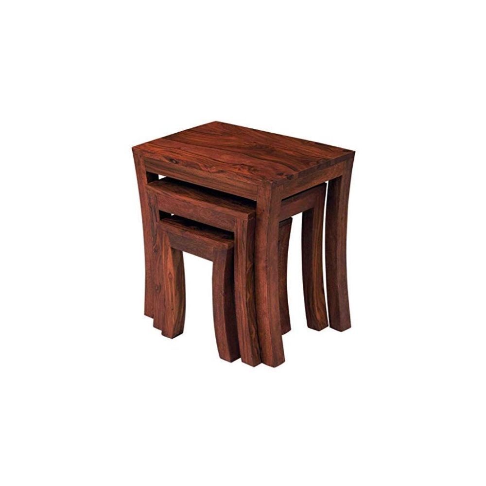 Aaram By Zebrs Modern Furniture Solid Sheesham Wooden Nesting Table Set of 3 Stool/Nesting Table for Home & Hotel/Side Stool (Natural Teak)