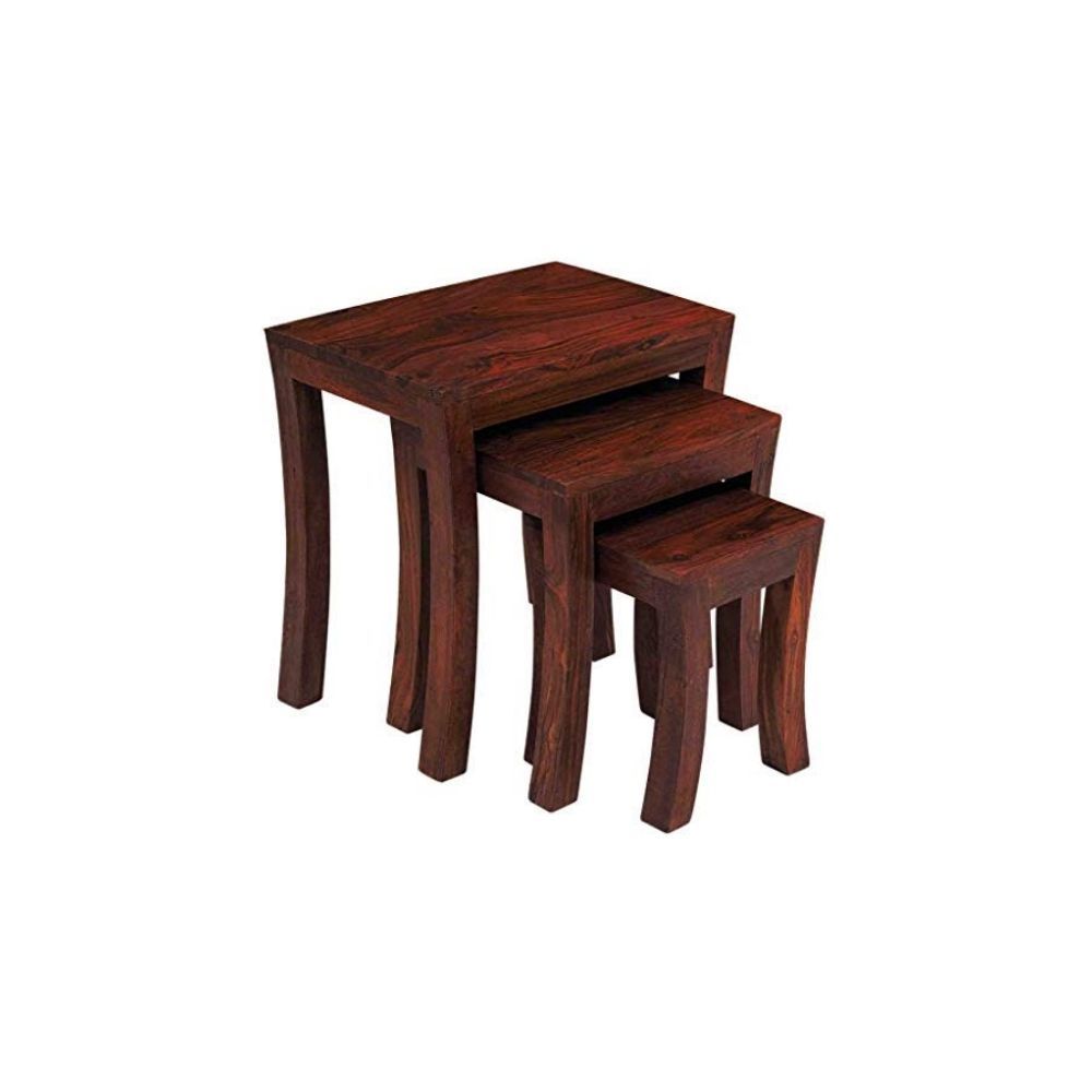 Aaram By Zebrs Modern Furniture Solid Sheesham Wooden Nesting Table Set of 3 Stool/Nesting Table for Home & Hotel/Side Stool (Natural Teak)