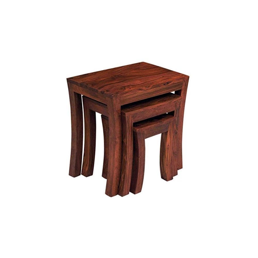 Aaram By Zebrs Modern Furniture Solid Sheesham Wooden Nesting Table Set of 3 Stool/Nesting Table for Home & Hotel/Side Stool (Natural Teak)