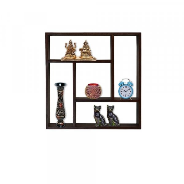 Aaram By Zebrs Modern Furniture Solid Wood Square Cut Wall Shelves | Wooden Wall Shelves for Home and Office (Brown)