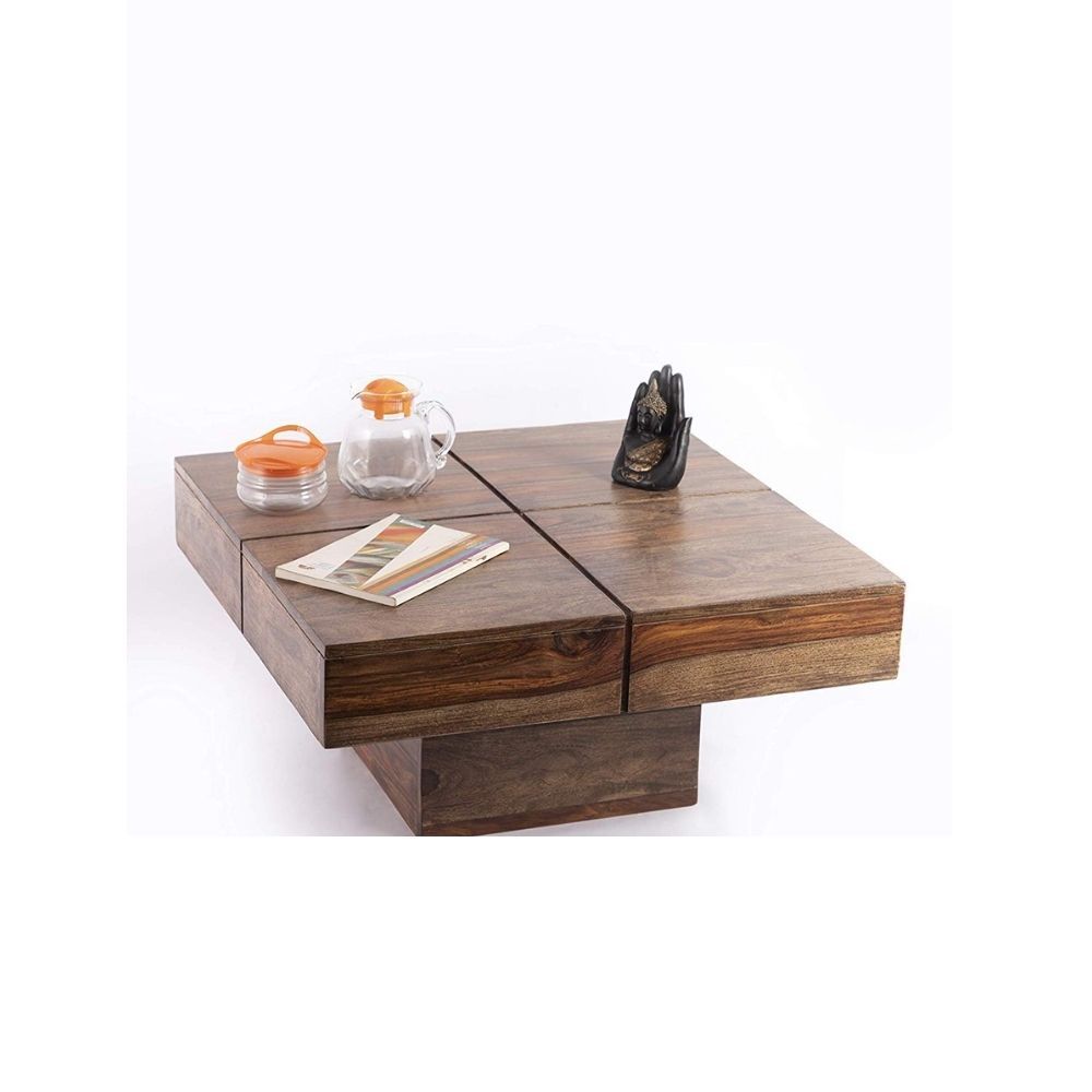 Aaram By Zebrs Modern Furniture Solid Wooden Center Table/Coffee Table/Tea Table for Home Living Room (Natural Teak)