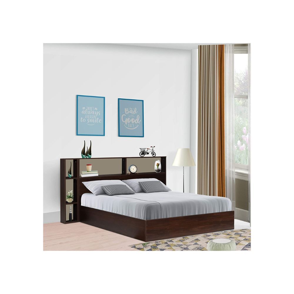 Aaram By Zebrs Opal Engineered Wood Platform Queen Bed - (Walnut)