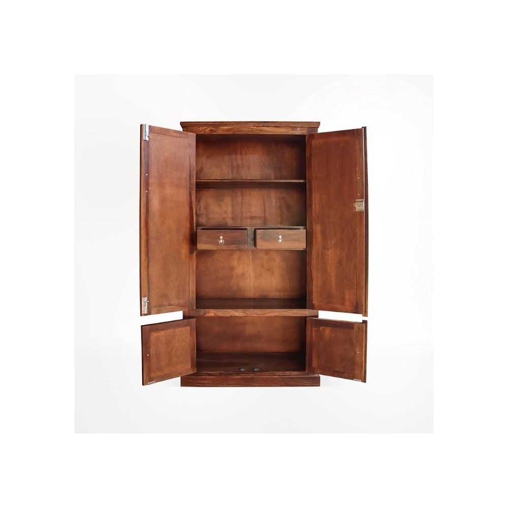 Aaram By Zebrs Platinum Wood Decor Solid Sheesham Wood Almirah/Wardrobe/Cabinet/Cupboard/Bookshelf with Four Doors with Diamond Cut Design, Pre-Assembled (Natural Honey Oak)