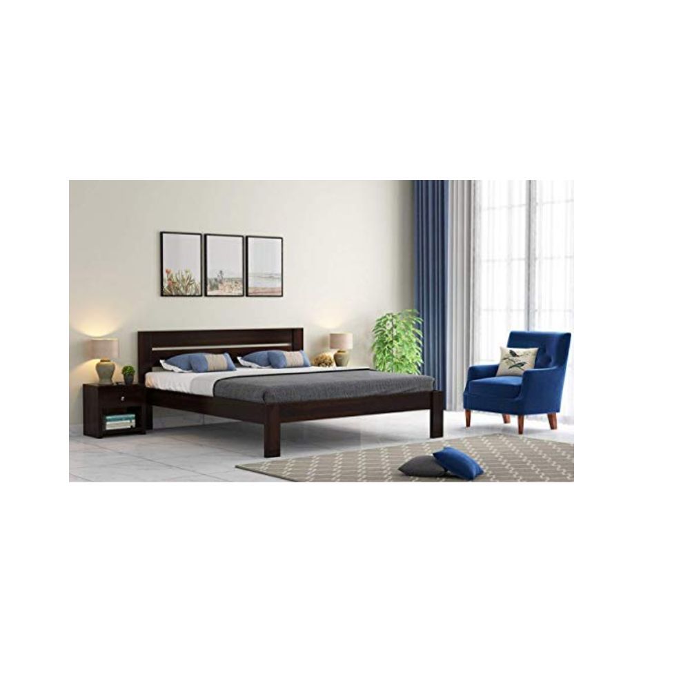 Aaram By Zebrs Queen Size Bed for Bedroom | Solid Wood Bed Without Storage | Wooden Double Beds Deewan Furniture for Bedroom | Sheesham Wood (Walnut Finish)