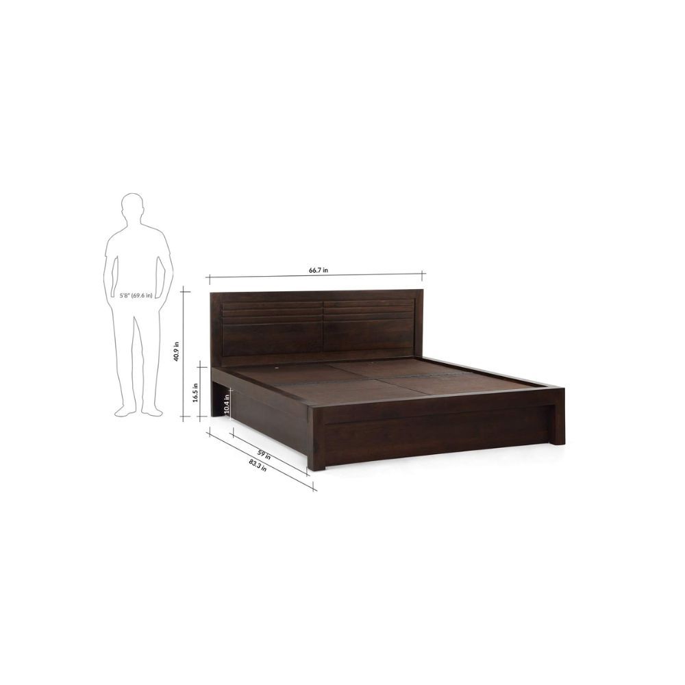 Aaram By Zebrs Sheesham Wood Arlene Queen Size Bed with Drawer Storage Wooden Double Bed Furniture for Bedroom