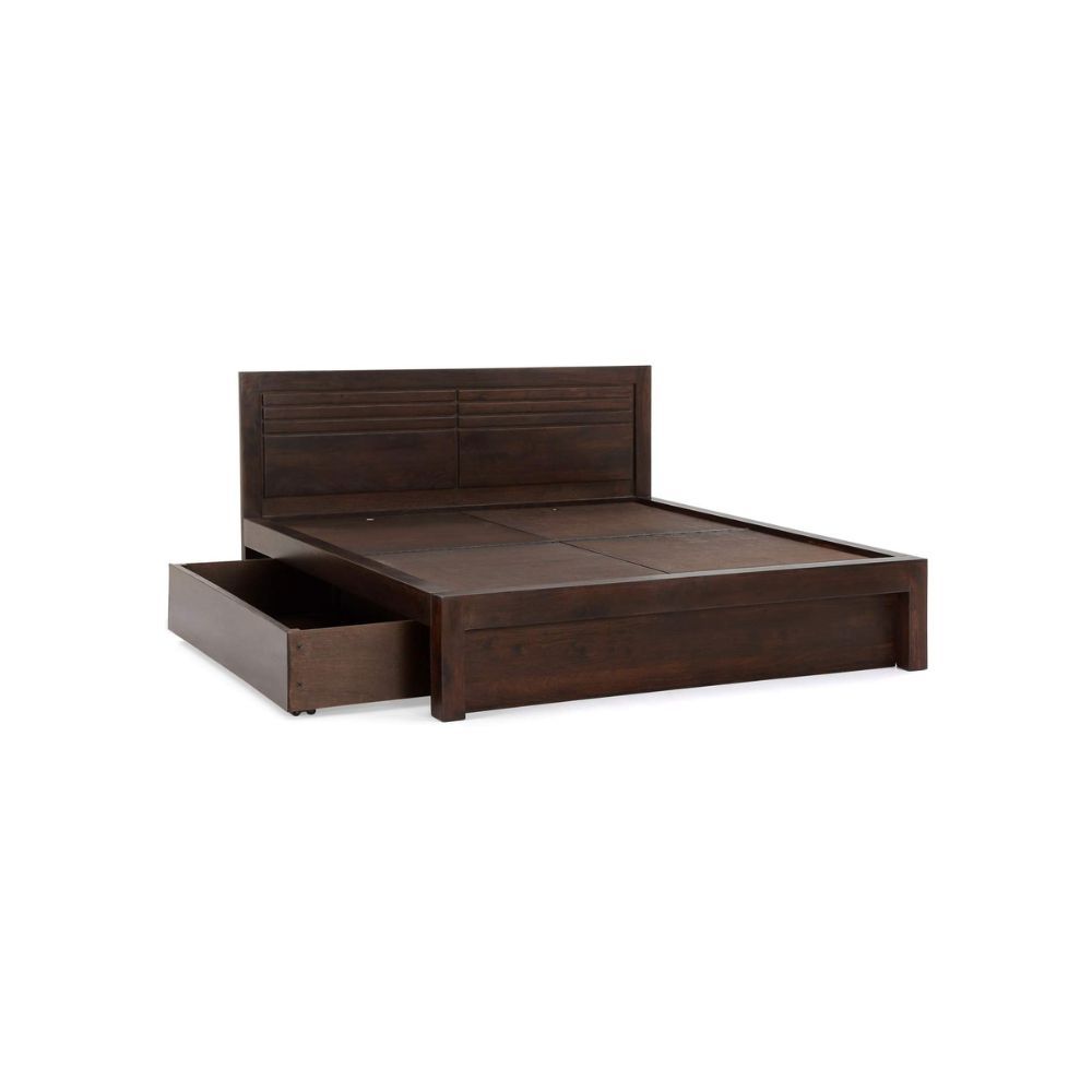 Aaram By Zebrs Sheesham Wood Arlene Queen Size Bed with Drawer Storage Wooden Double Bed Furniture for Bedroom Living Room Solid Wood Palang (Ruby Walnut Finish)