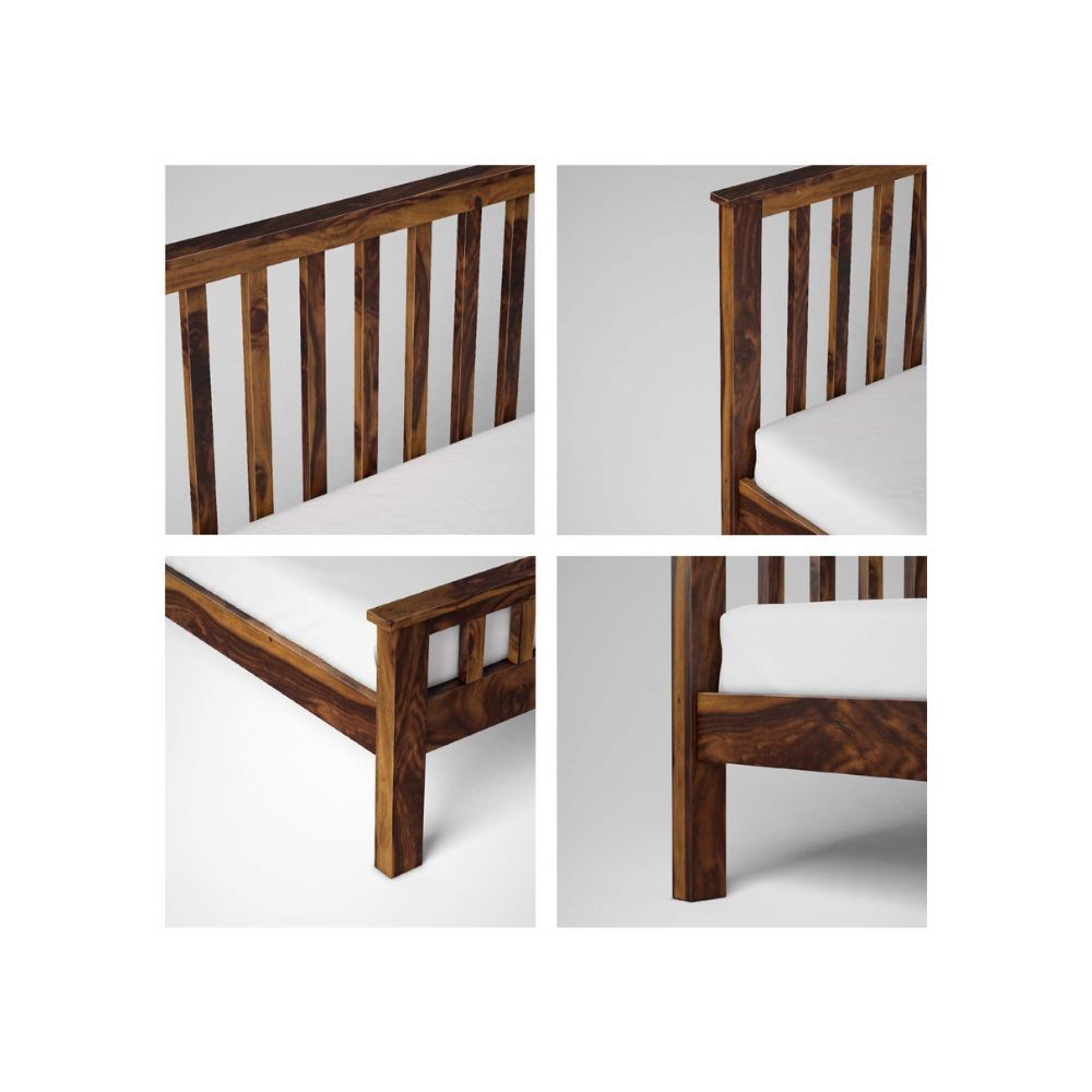 Aaram By Zebrs Sheesham Wood King Size Bed Without Storage for Bedroom (Walnut Finish)