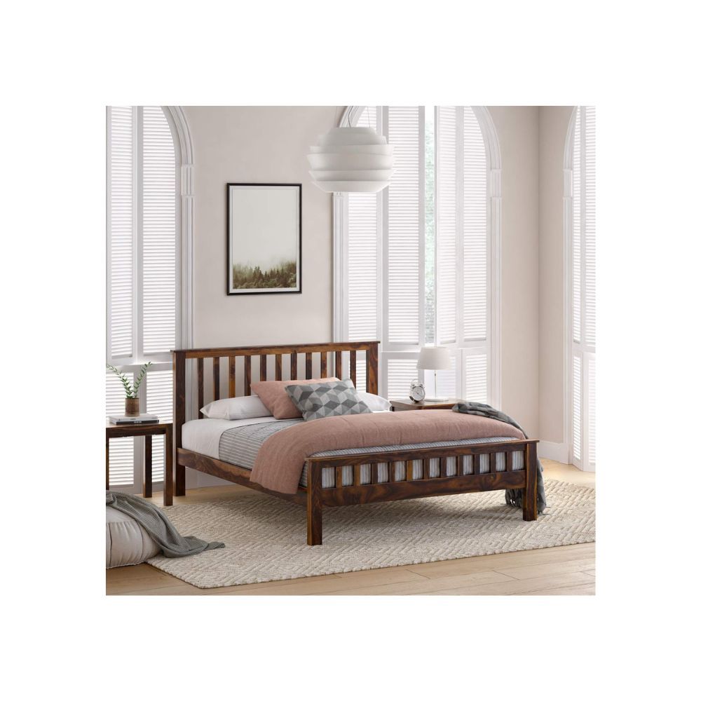 Aaram By Zebrs Sheesham Wood King Size Bed Without Storage for Bedroom (Walnut Finish)
