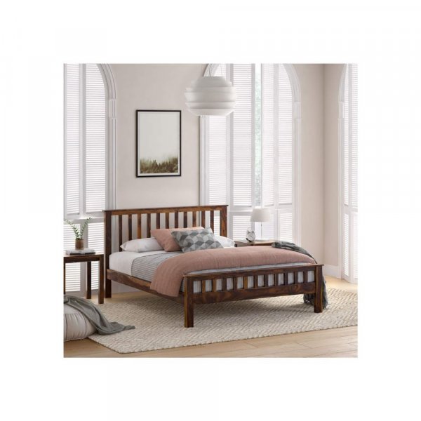 Aaram By Zebrs Sheesham Wood King Size Bed Without Storage for Bedroom (Walnut Finish)