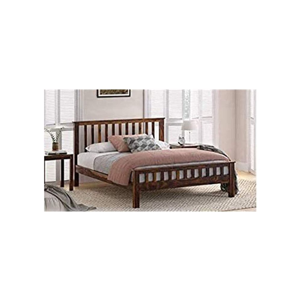 Aaram By Zebrs Sheesham Wood King Size Bed Without Storage for Bedroom (Walnut Finish)