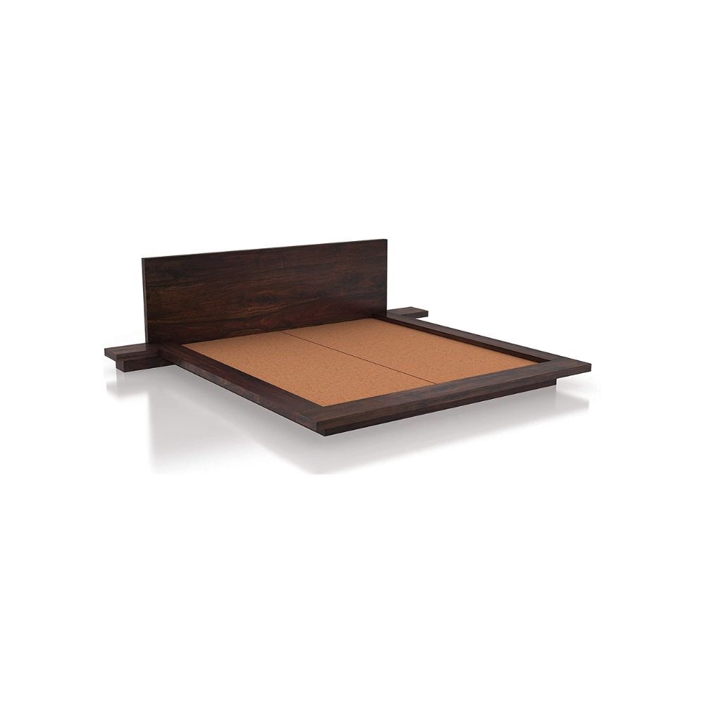 Aaram By Zebrs Sheesham Wood Low Height Platform Queen Size Bed for Bedroom Wooden Double Bed with 2 Bedside Table (Walnut Finish)