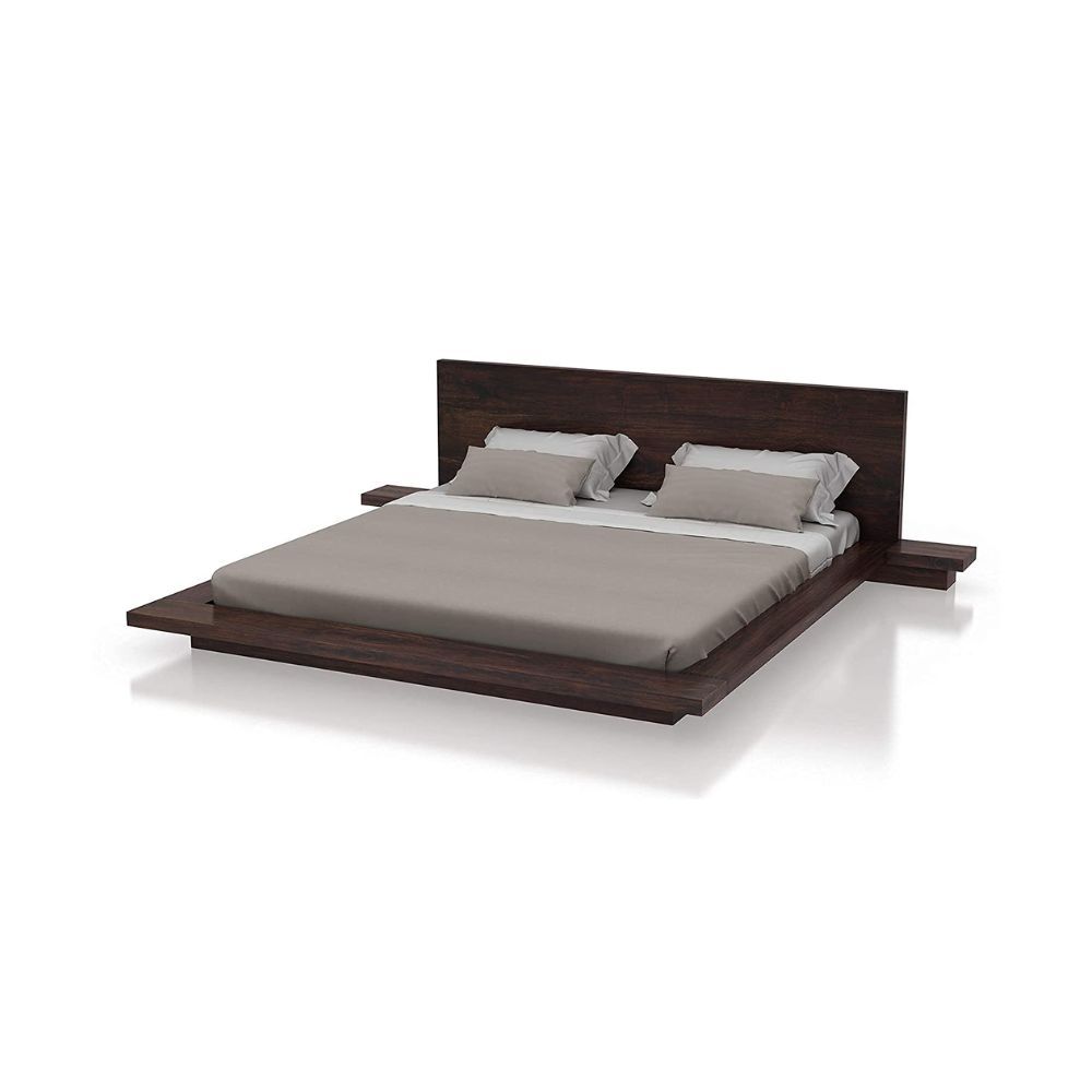 Aaram By Zebrs Sheesham Wood Low Height Platform Queen Size Bed for Bedroom Wooden Double Bed with 2 Bedside Table (Walnut Finish)