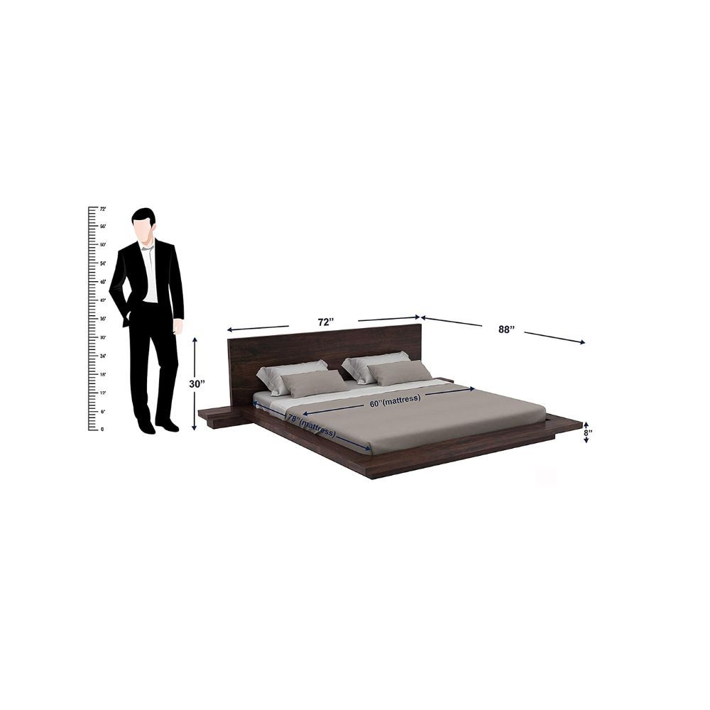 Aaram By Zebrs Sheesham Wood Low Height Platform Queen Size Bed for Bedroom Wooden Double Bed with 2 Bedside Table (Walnut Finish)