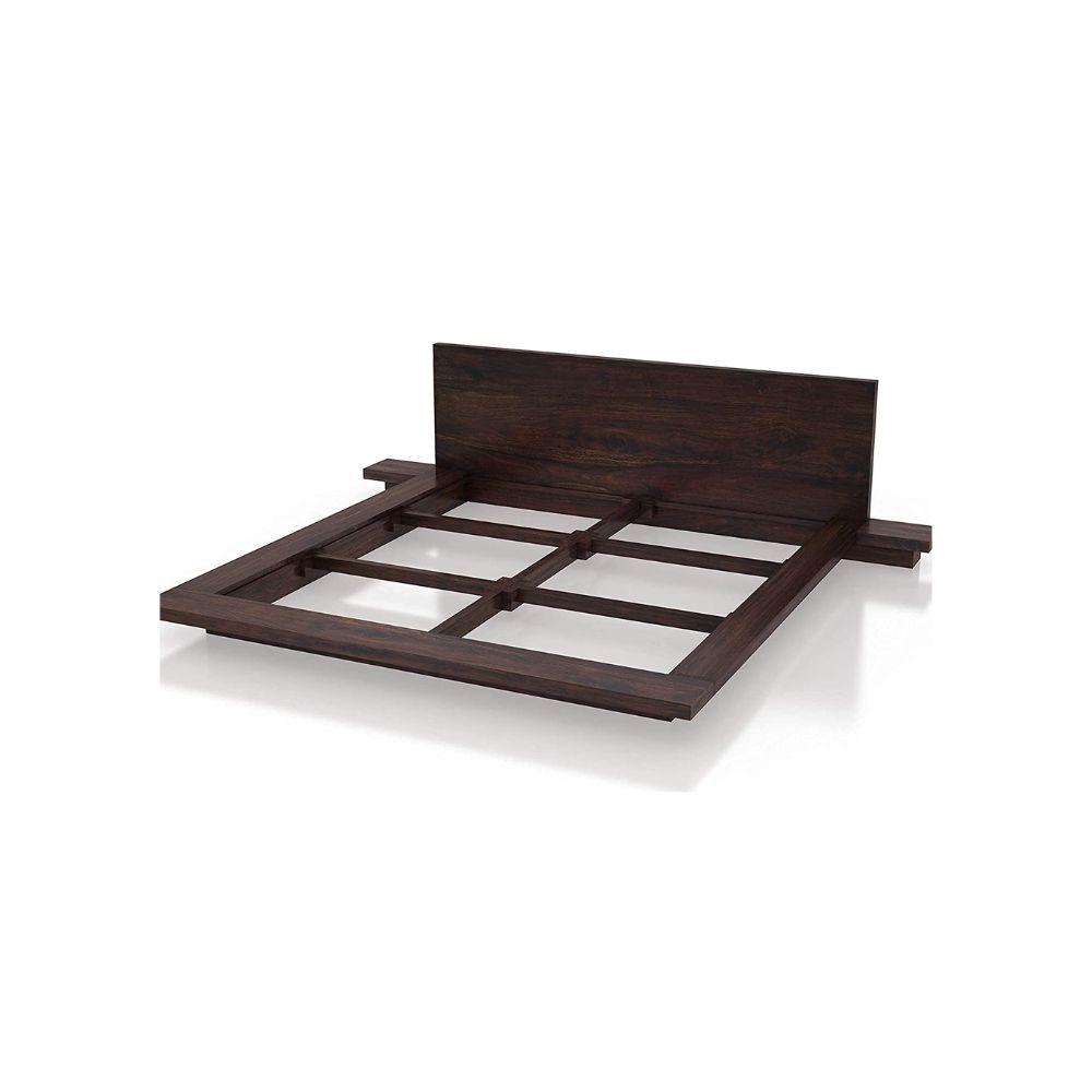 Aaram By Zebrs Sheesham Wood Low Height Platform Queen Size Bed for Bedroom Wooden Double Bed with 2 Bedside Table (Walnut Finish)
