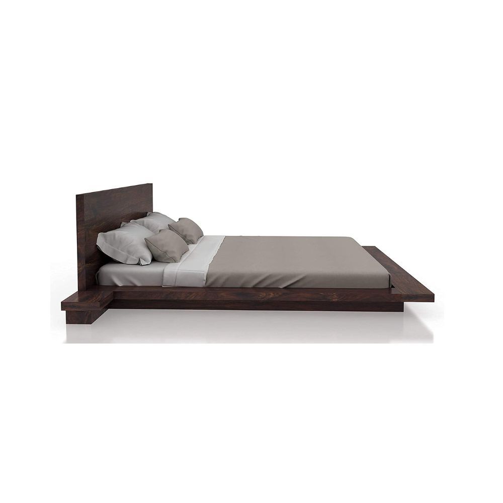 Aaram By Zebrs Sheesham Wood Low Height Platform Queen Size Bed for Bedroom Wooden Double Bed with 2 Bedside Table (Walnut Finish)