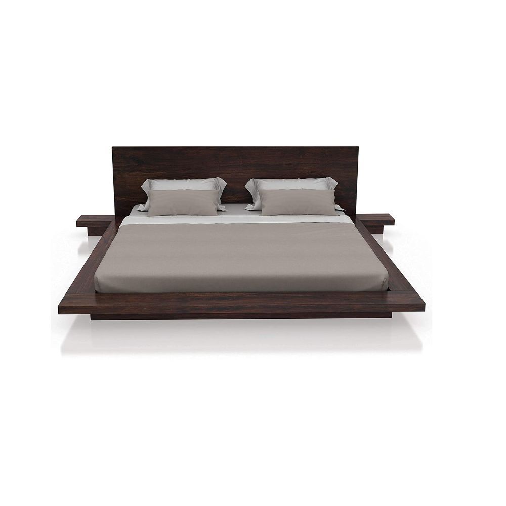 Aaram By Zebrs Sheesham Wood Low Height Platform Queen Size Bed for Bedroom Wooden Double Bed with 2 Bedside Table (Walnut Finish)