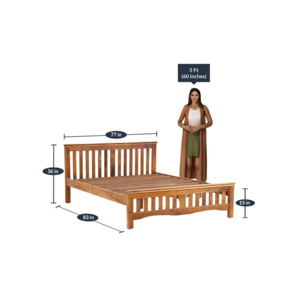 Aaram By Zebrs Sheesham Wood Queen Size Bed (Matt Finish) | Sheesham Wood Bed | Solid Wood Bed | Bed for Home | Single Bed