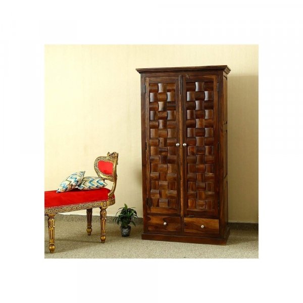 Aaram By Zebrs Sheesham Wood Weave Multipurpose 2 Door Wardrobe for Bedroom Almirah for Clothes (Teak Finish)