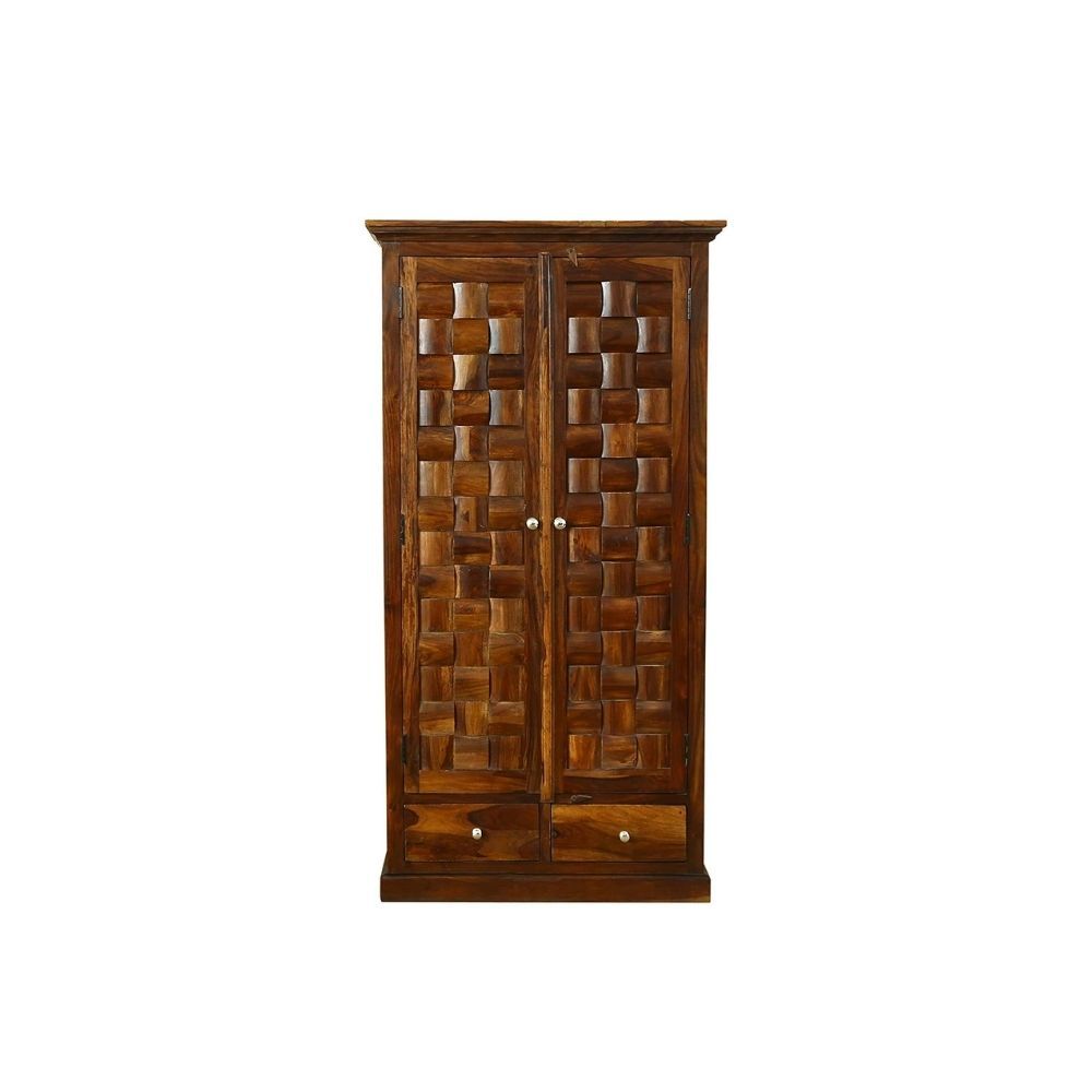 Aaram By Zebrs Sheesham Wood Weave Multipurpose 2 Door Wardrobe for Bedroom Almirah for Clothes (Teak Finish)