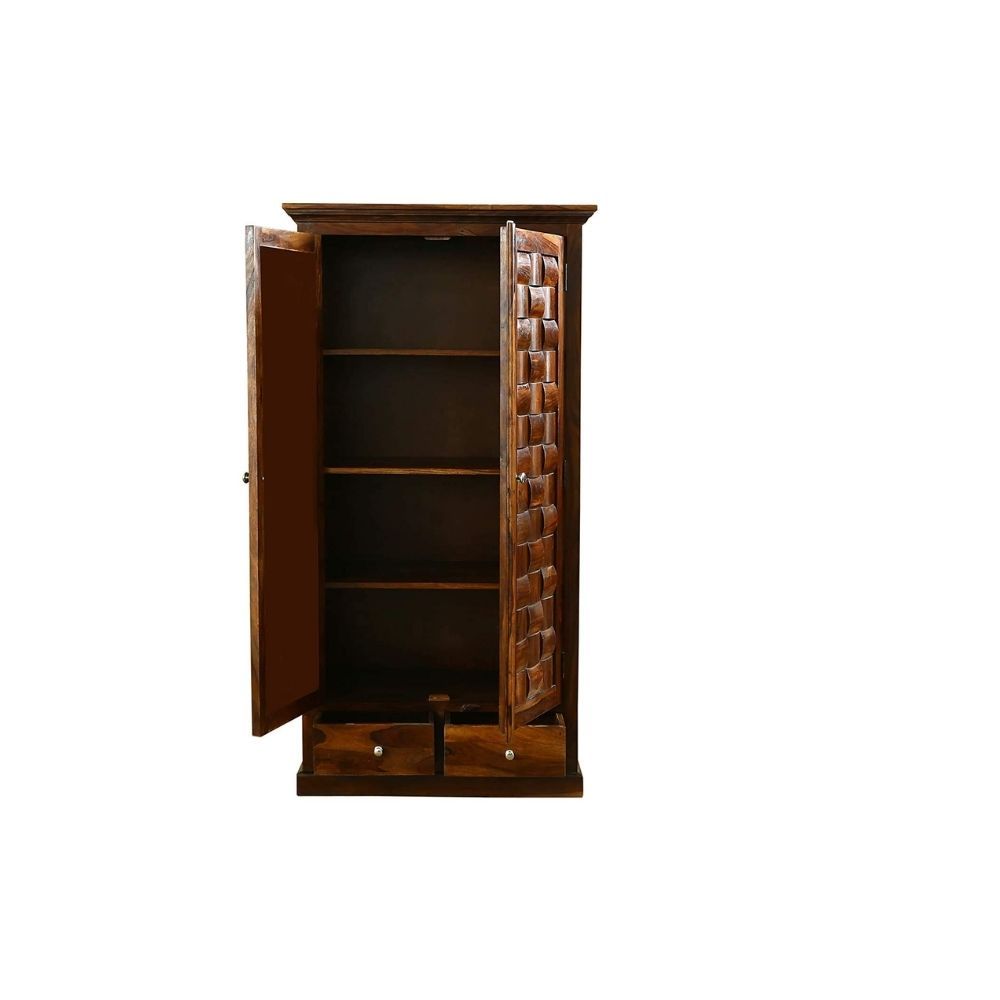 Aaram By Zebrs Sheesham Wood Weave Multipurpose 2 Door Wardrobe for Bedroom Almirah for Clothes (Teak Finish)