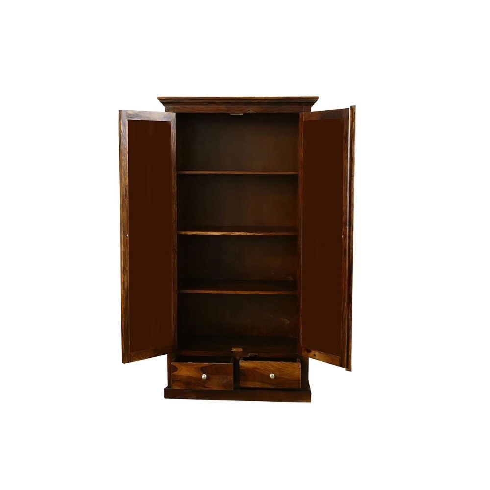 Aaram By Zebrs Sheesham Wood Weave Multipurpose 2 Door Wardrobe for Bedroom Almirah for Clothes (Teak Finish)