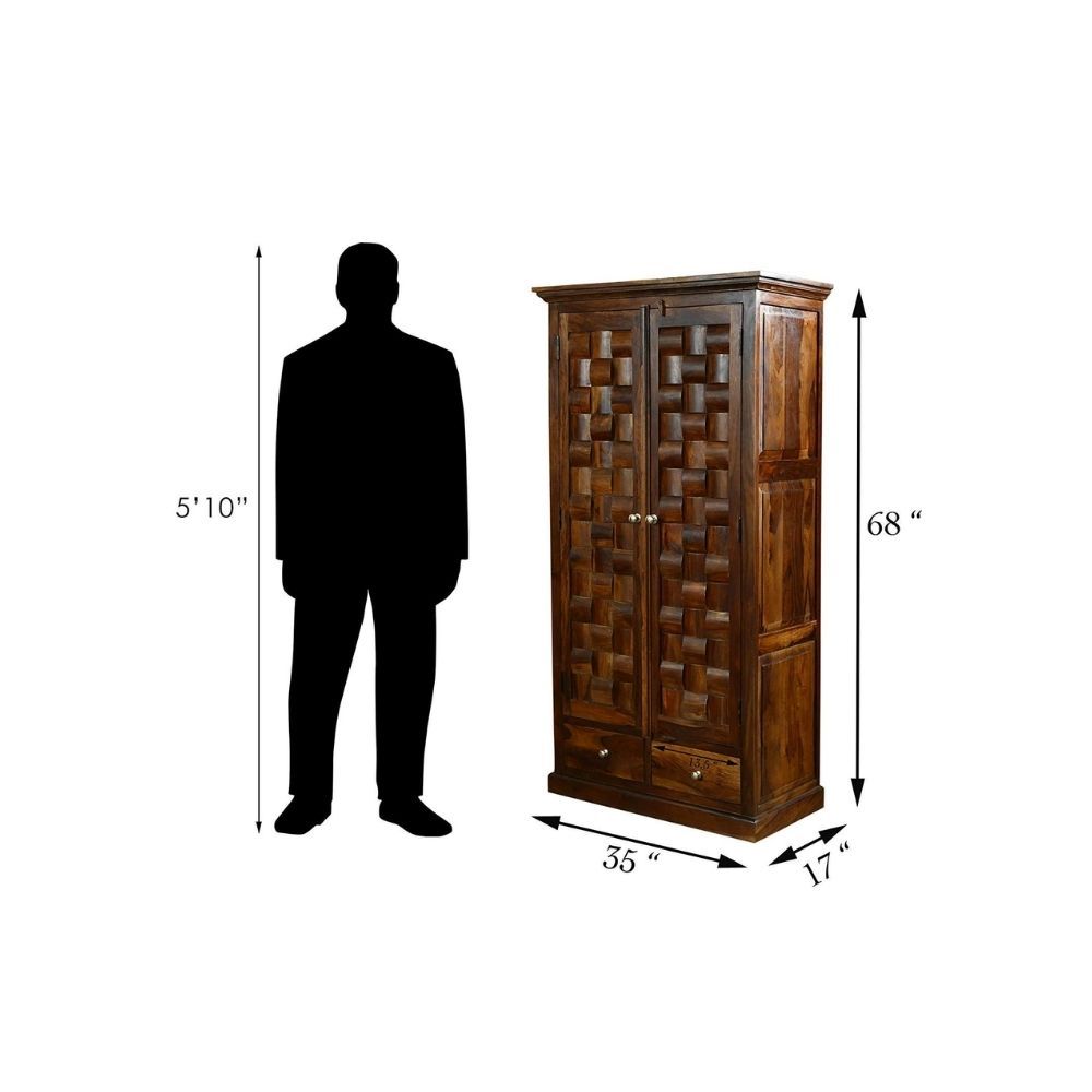 Aaram By Zebrs Sheesham Wood Weave Multipurpose 2 Door Wardrobe for Bedroom Almirah for Clothes (Teak Finish)