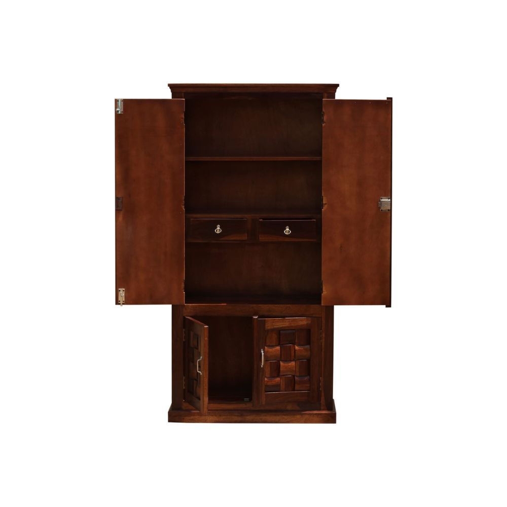 Aaram By Zebrs Solid Sheesham Wood Almirah/Wardrobe/Cabinet/Cupboard/Bookshelf with Four Doors with Niwar Design,(Natural Honey Oak)
