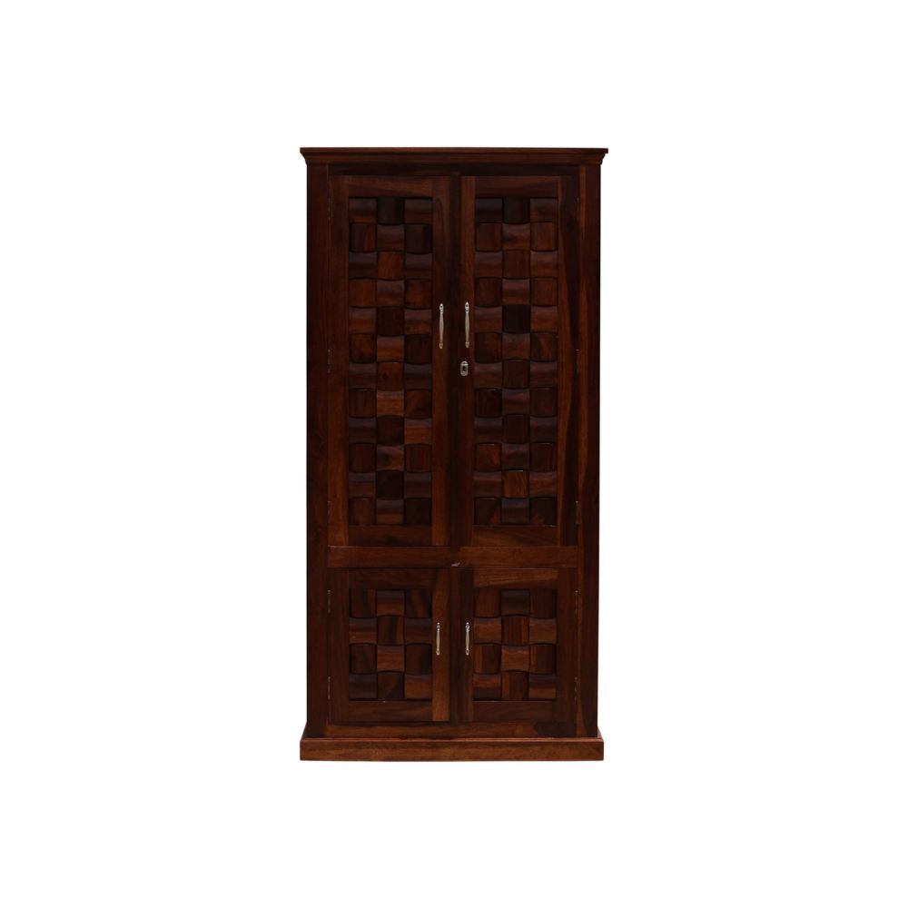 Aaram By Zebrs Solid Sheesham Wood Almirah/Wardrobe/Cabinet/Cupboard/Bookshelf with Four Doors with Niwar Design,(Natural Honey Oak)