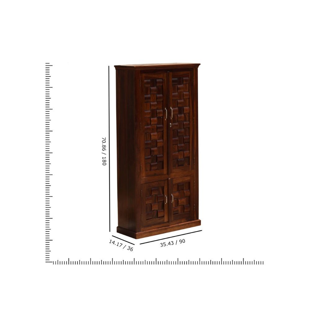 Aaram By Zebrs Solid Sheesham Wood Almirah/Wardrobe/Cabinet/Cupboard/Bookshelf with Four Doors with Niwar Design,(Natural Honey Oak)