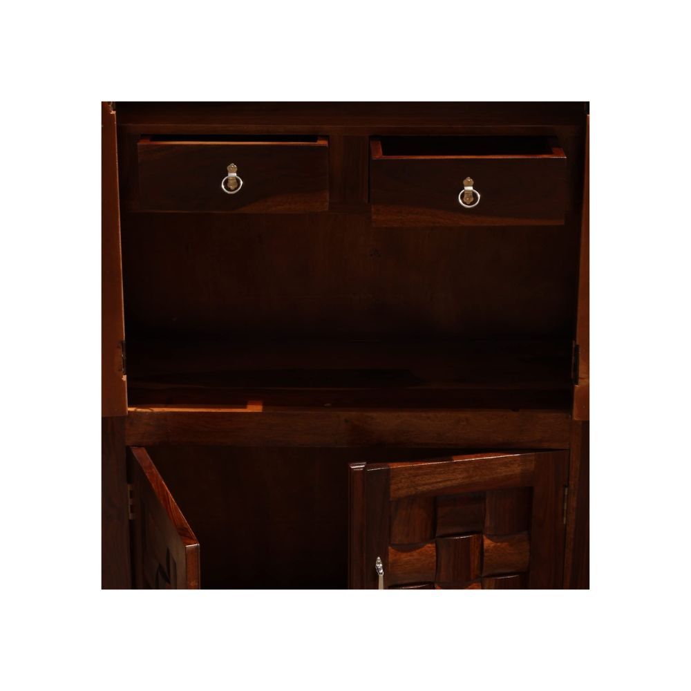 Aaram By Zebrs Solid Sheesham Wood Almirah/Wardrobe/Cabinet/Cupboard/Bookshelf with Four Doors with Niwar Design,(Natural Honey Oak)