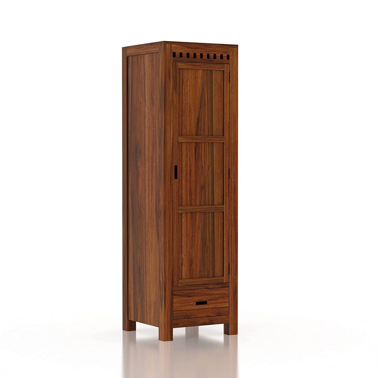 Aaram By Zebrs Solid Sheesham Wood Armania Dual Storage Wardrobe with Door and Drawer for Bedroom Living Room Home Almirah for Clothes Wooden Furniture (Natural Finish)