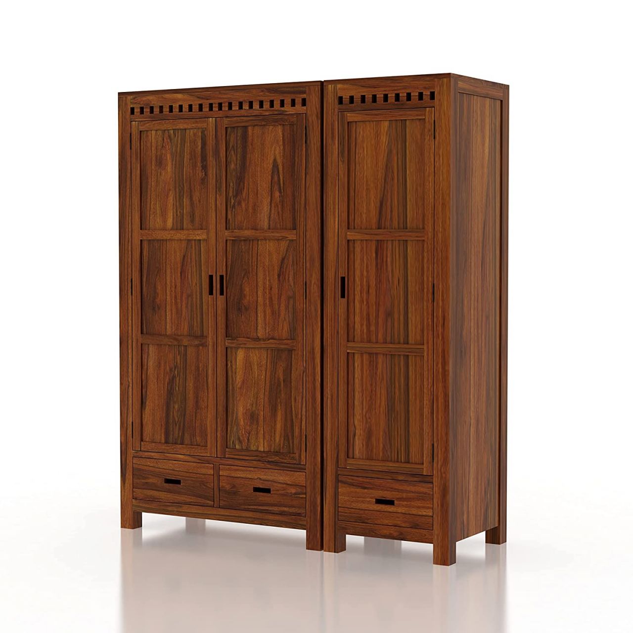 Aaram By Zebrs Solid Sheesham Wood Armania Dual Storage Wardrobe with Door and Drawer for Bedroom Living Room Home Almirah for Clothes Wooden Furniture (Natural Finish)