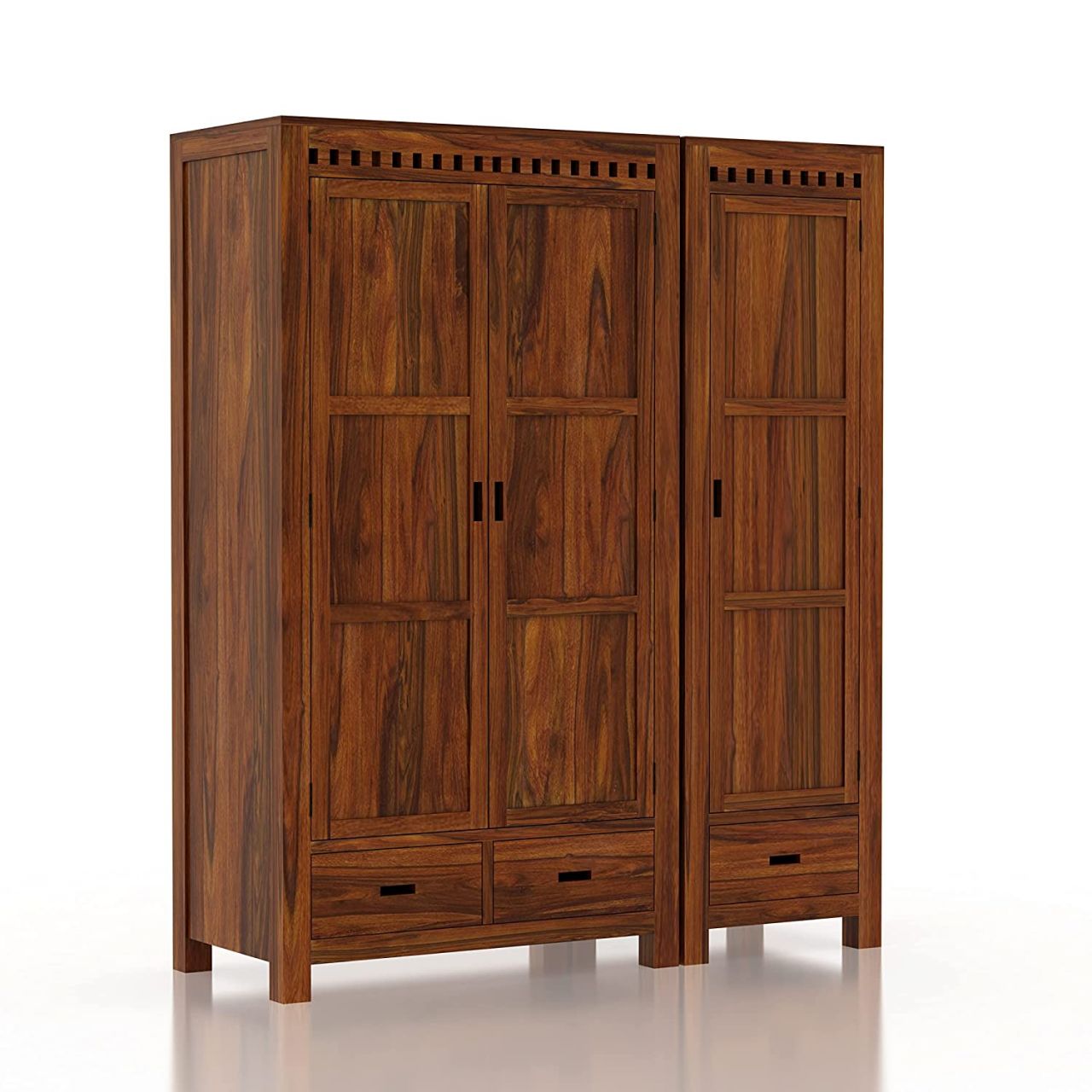 Aaram By Zebrs Solid Sheesham Wood Armania Dual Storage Wardrobe with Door and Drawer for Bedroom Living Room Home Almirah for Clothes Wooden Furniture (Natural Finish)