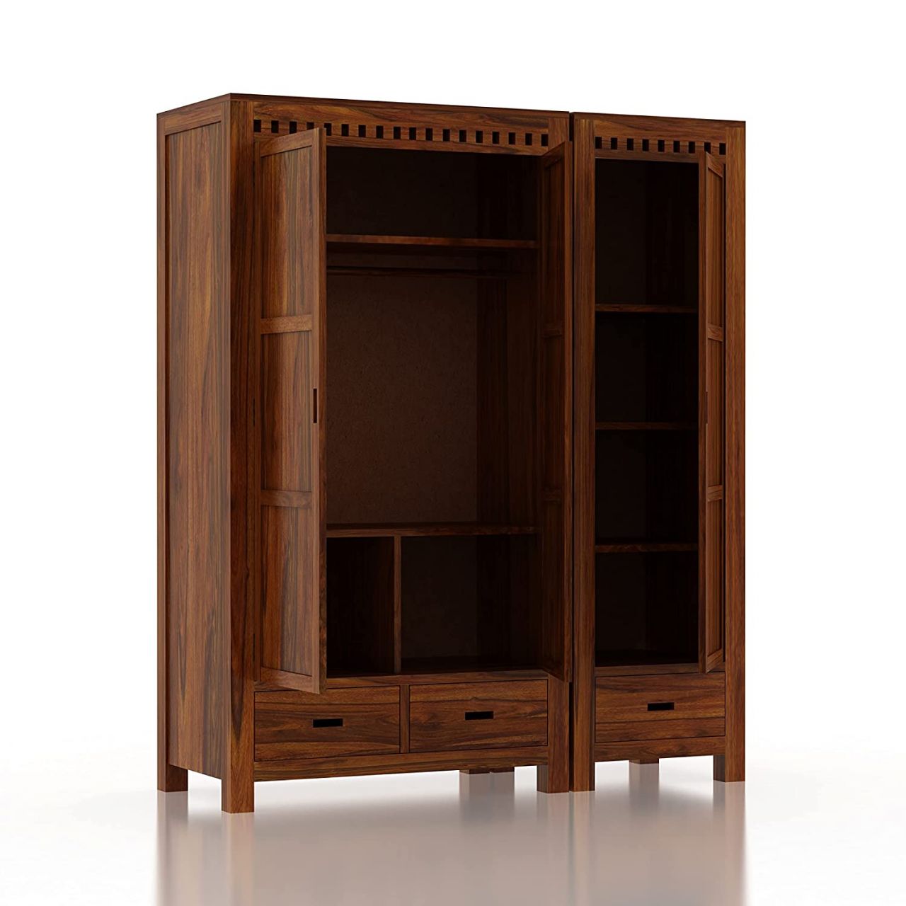 Aaram By Zebrs Solid Sheesham Wood Armania Dual Storage Wardrobe with Door and Drawer for Bedroom Living Room Home Almirah for Clothes Wooden Furniture (Natural Finish)