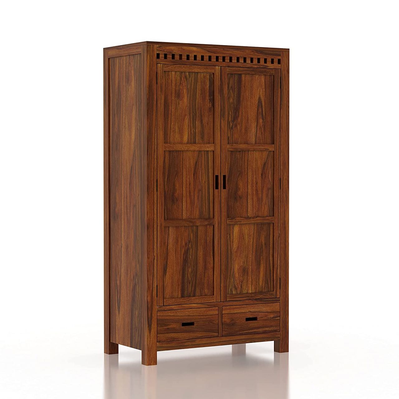 Aaram By Zebrs Solid Sheesham Wood Armania Dual Storage Wardrobe with Door and Drawer for Bedroom Living Room Home Almirah for Clothes Wooden Furniture (Natural Finish)