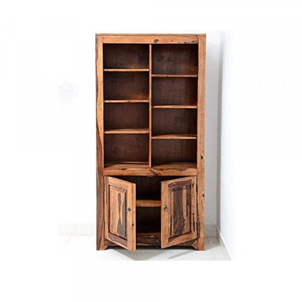 Aaram By Zebrs Solid Sheesham Wood Book Case with Door and Open Shelf Storage Wooden Display Unit for Living Room Study Room Library
