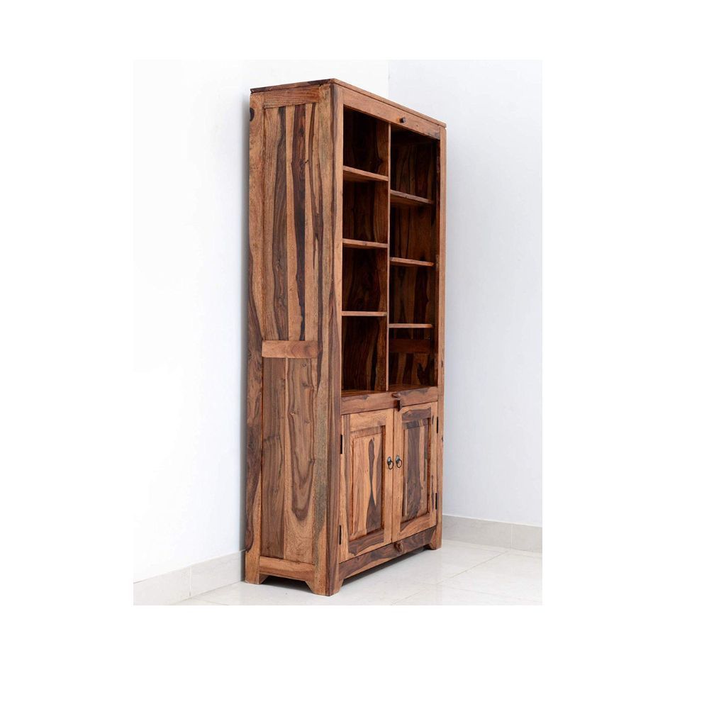 Aaram By Zebrs Solid Sheesham Wood Book Case with Door and Open Shelf Storage Wooden Display Unit for Living Room Study Room Library