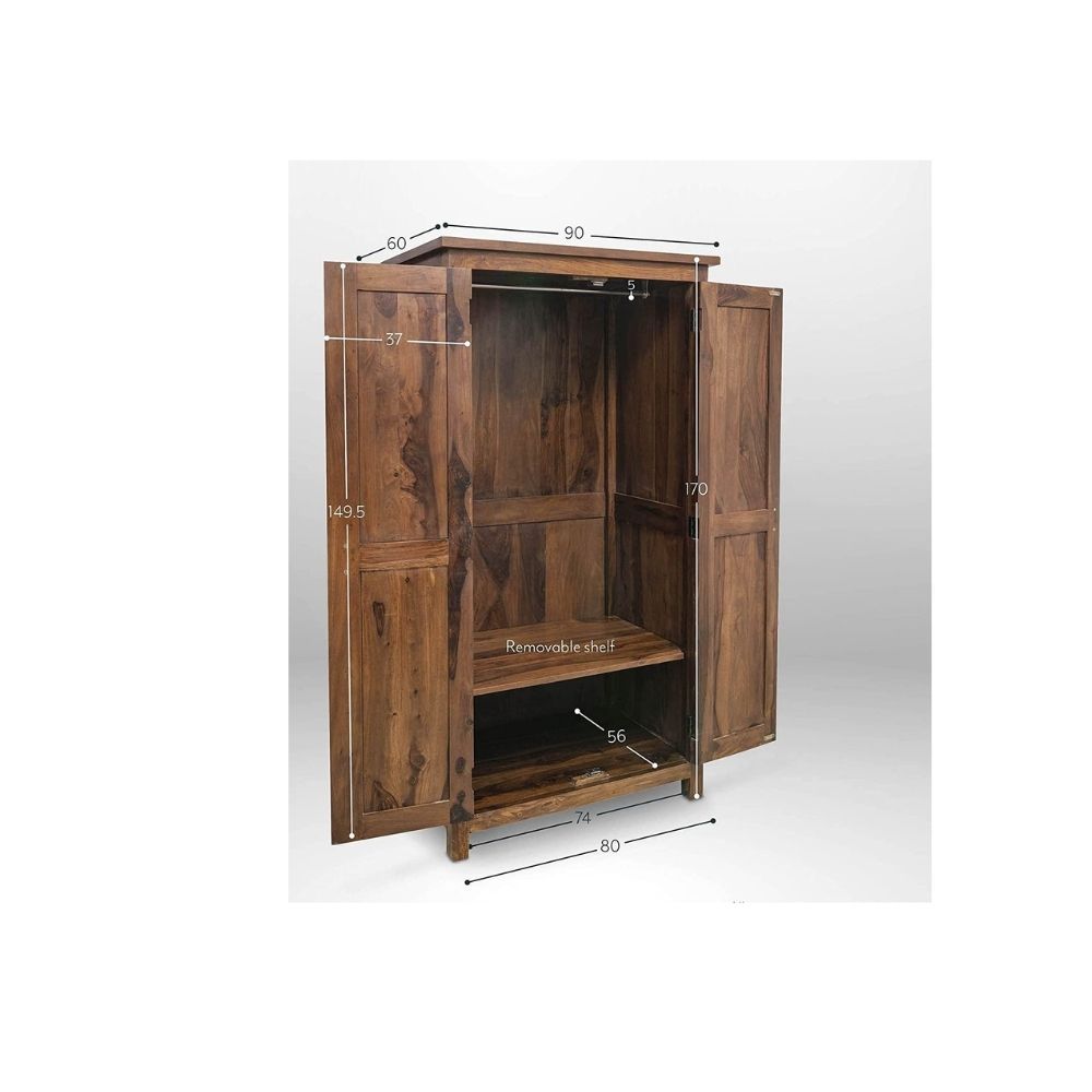 Aaram By Zebrs Solid Sheesham Wood Cupboard || Wardrobe in Premium Teak Finish (Design 2)