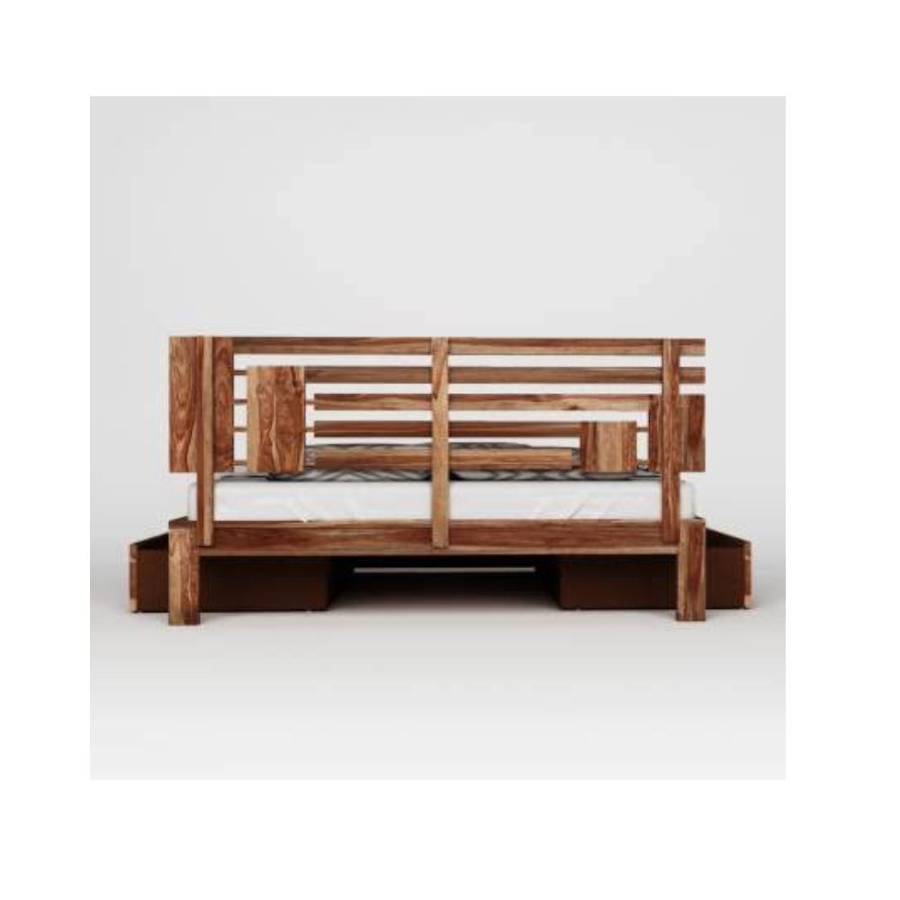 Aaram By Zebrs Solid Sheesham Wood King Bed with Drawer Storage (Matt Finish) | Sheesham Wood Bed | Solid Wood Bed | Bed for Home