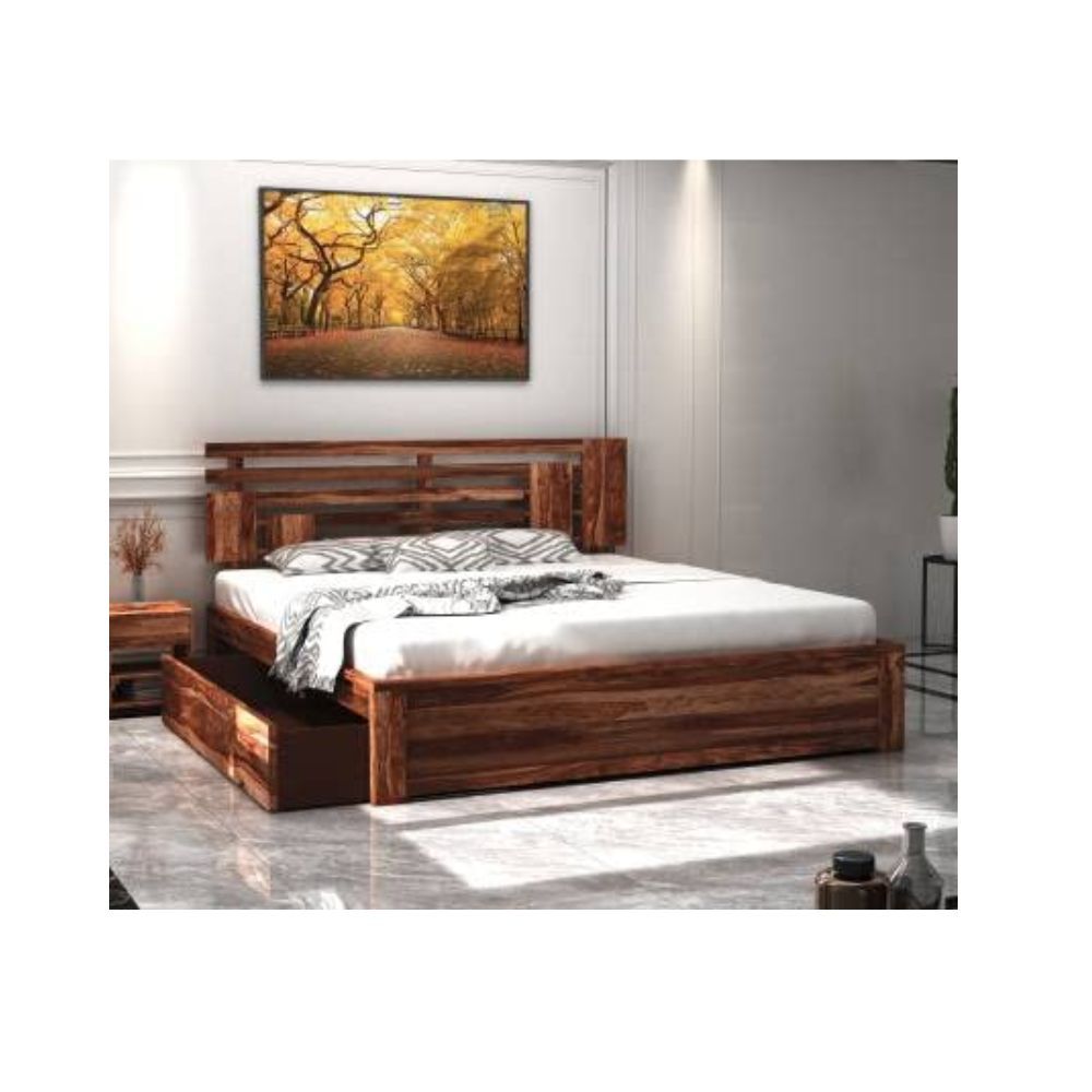 Aaram By Zebrs Solid Sheesham Wood King Bed with Drawer Storage (Matt Finish) | Sheesham Wood Bed | Solid Wood Bed | Bed for Home