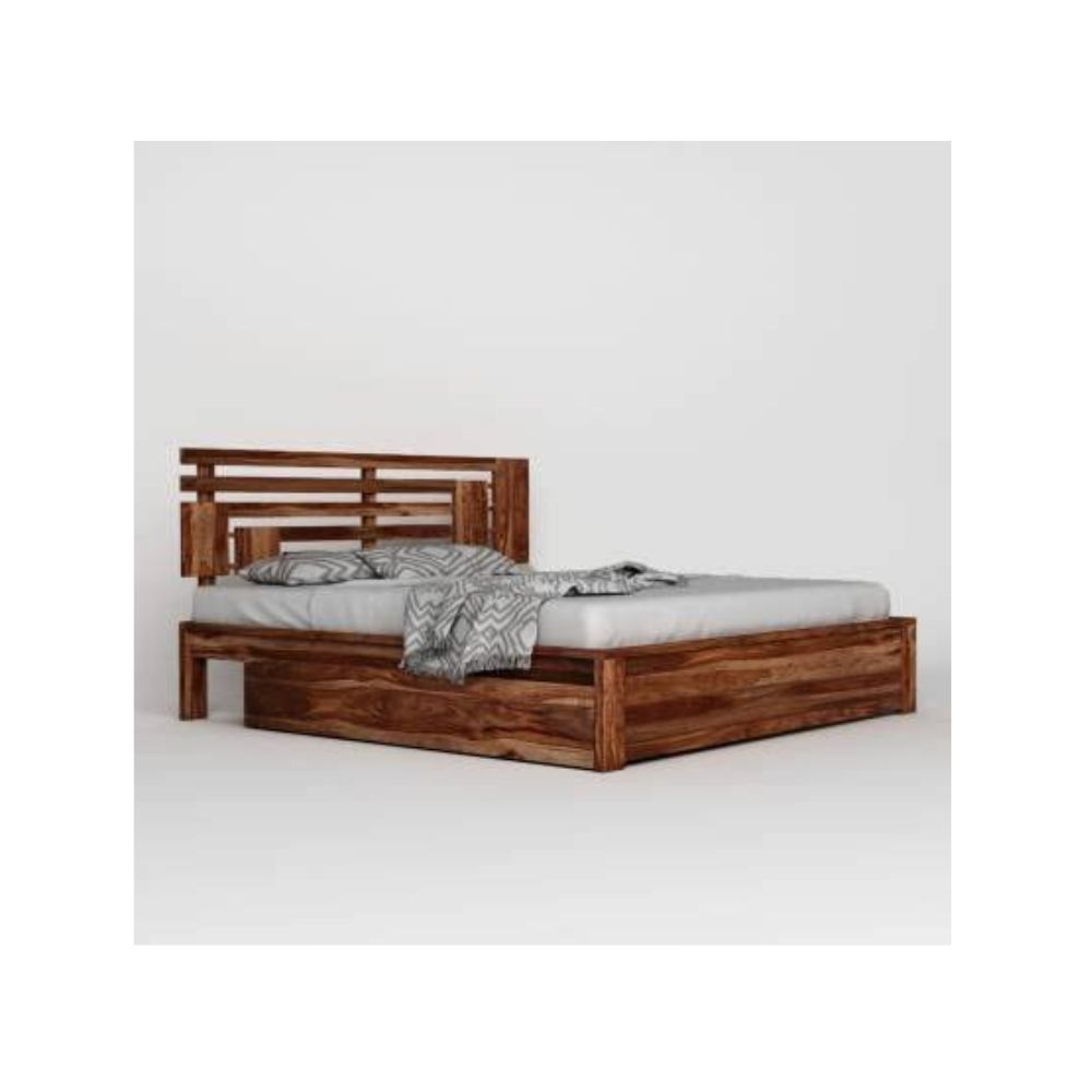 Aaram By Zebrs Solid Sheesham Wood King Bed with Drawer Storage (Matt Finish) | Sheesham Wood Bed | Solid Wood Bed | Bed for Home