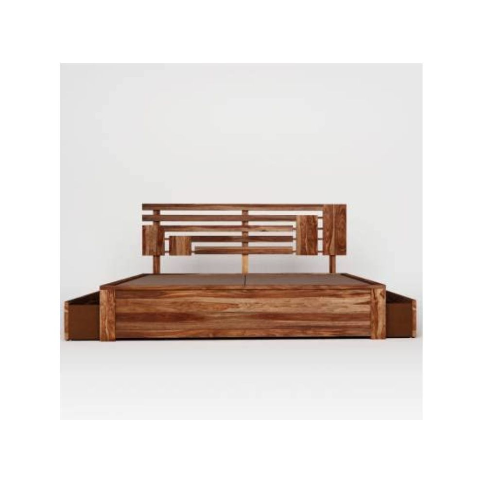 Aaram By Zebrs Solid Sheesham Wood King Bed with Drawer Storage (Matt Finish) | Sheesham Wood Bed | Solid Wood Bed | Bed for Home