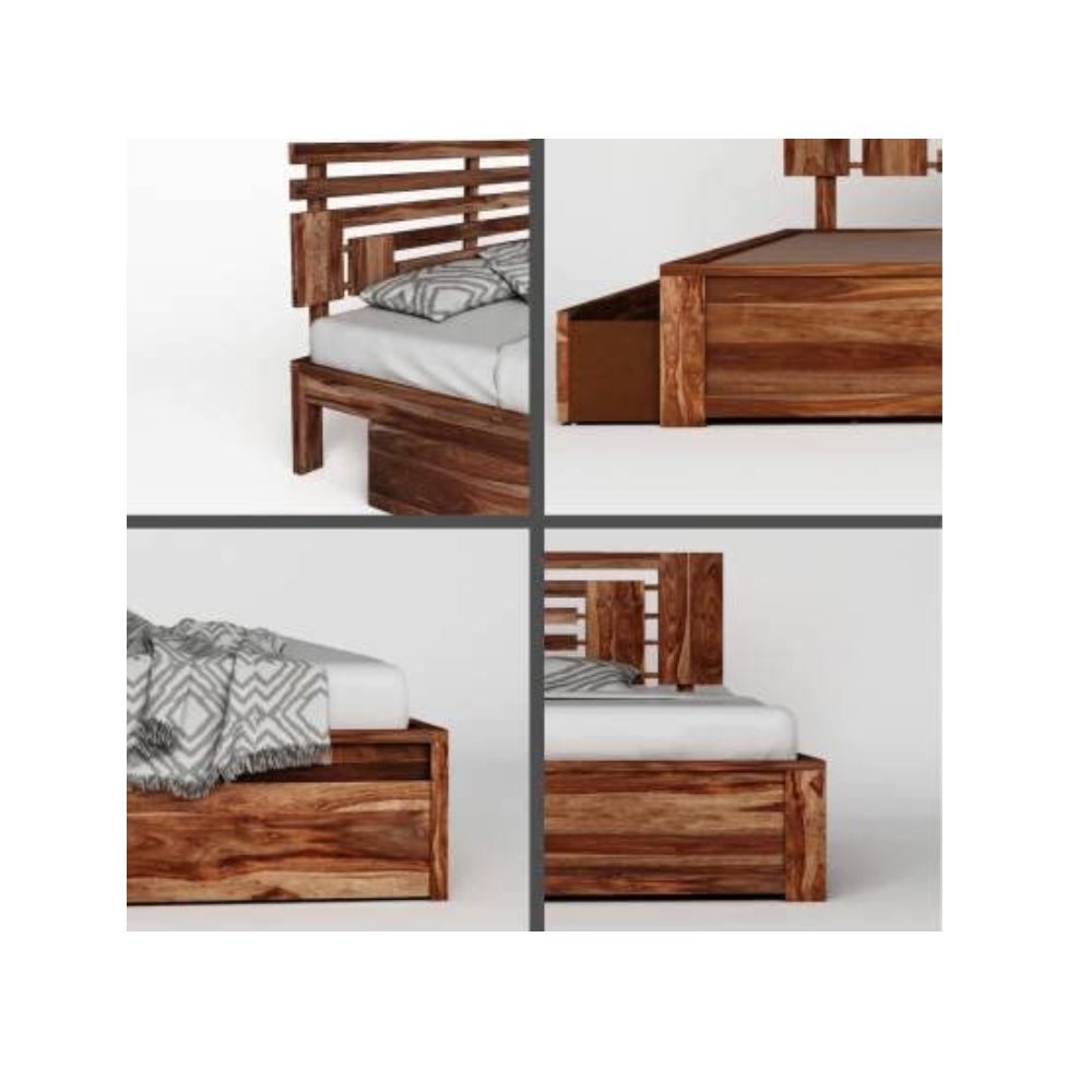 Aaram By Zebrs Solid Sheesham Wood King Bed with Drawer Storage (Matt Finish) | Sheesham Wood Bed | Solid Wood Bed | Bed for Home